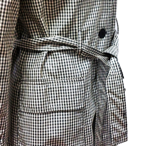 Laundry Shelli Segal Womens B&W Small Gingham Button Trench Coat w/ Sheen Sz 4 - Picture 6 of 7